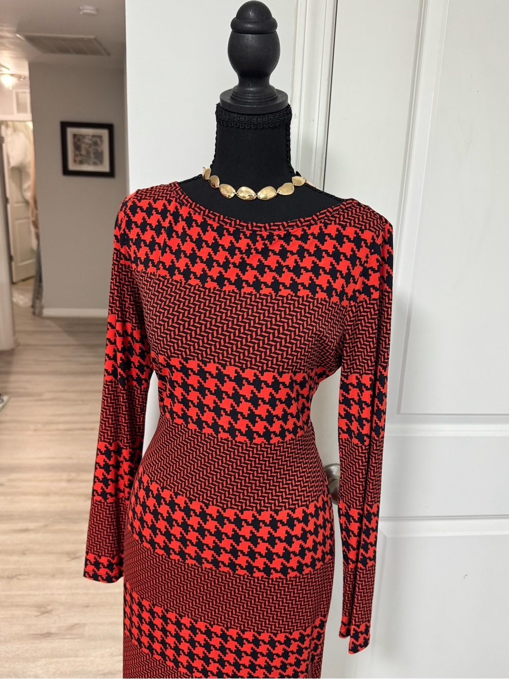 Michael Kors orange and Black Long-Sleeve Patterned Sheath Dress